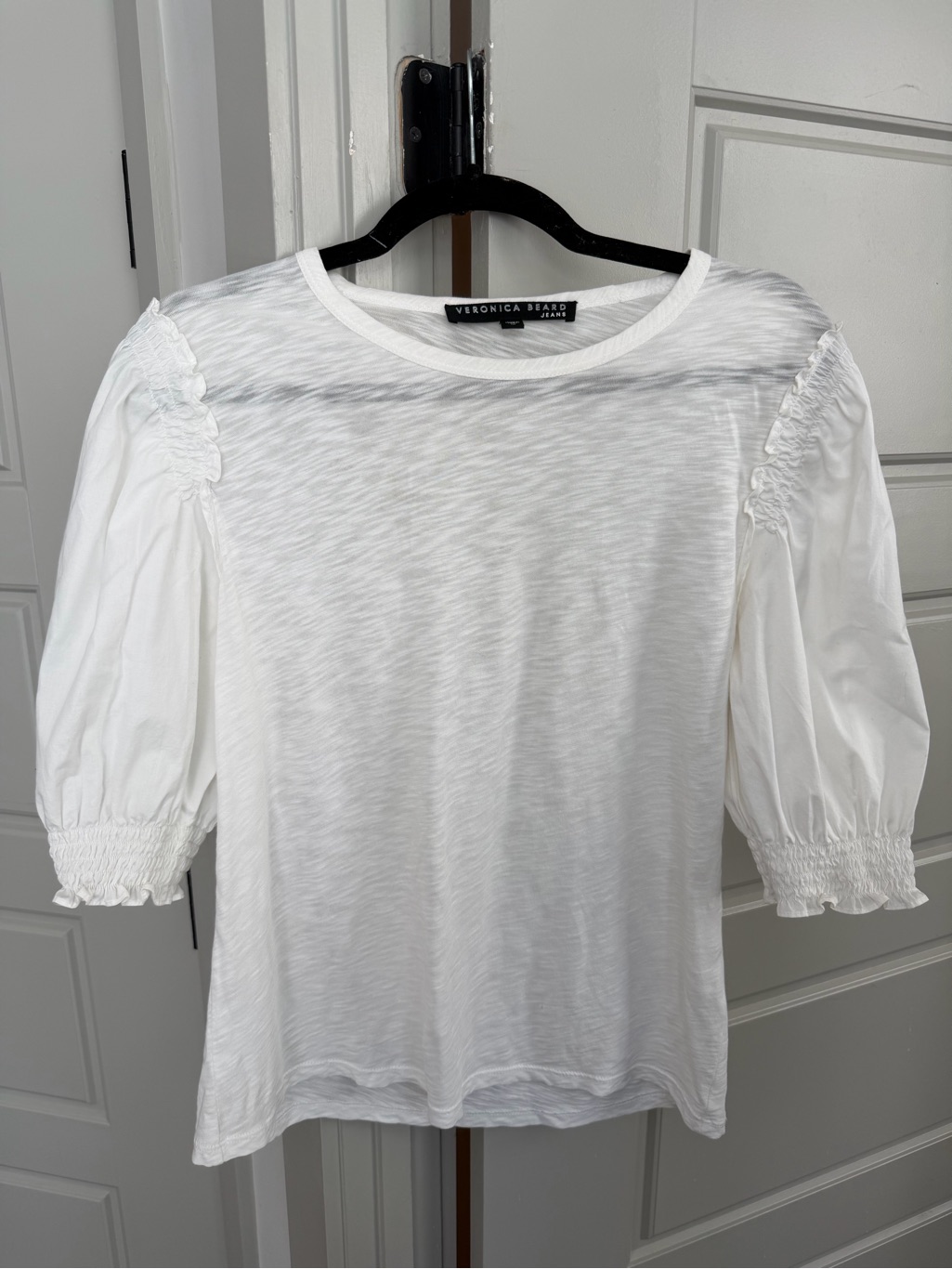 Veronica Beard White Cloud Tee With Pouf Sleeves